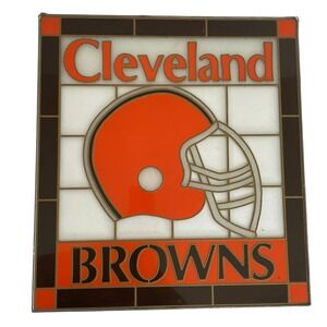 Vintage Cleveland Browns Stained Glass Suncatcher NFL Football Wall Decor 18x16